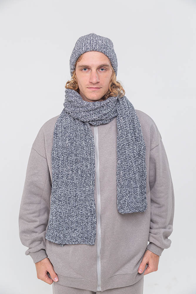 Мужская серая шапка из конопли и мериноса серая Uzor Wear